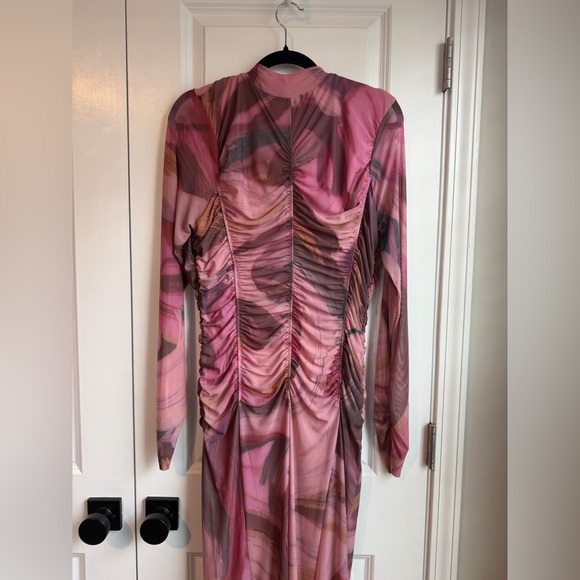 By Anthropologie Long-Sleeve Printed Mesh Midi Dress Pink Size XL - Picture 5 of 9